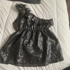 5/48 Metallic One Shoulder Top w/ Ruffle Trim